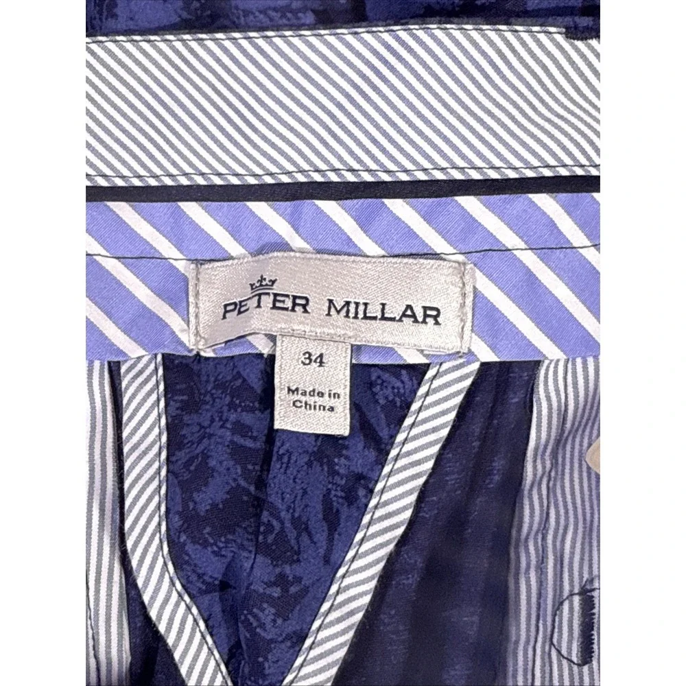 New Peter Millar Seaside Palms Poplin Shorts Mens Size 34 Navy Golf Preppy Comfy
